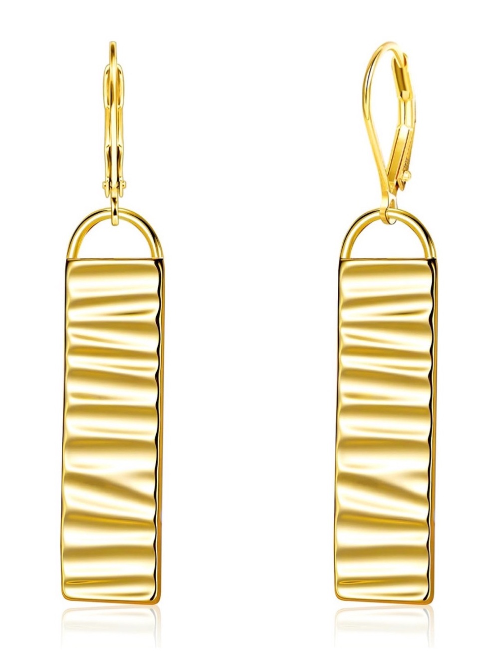 Polished Gold Ripple Bar Drop Earrings - Women Jewelry